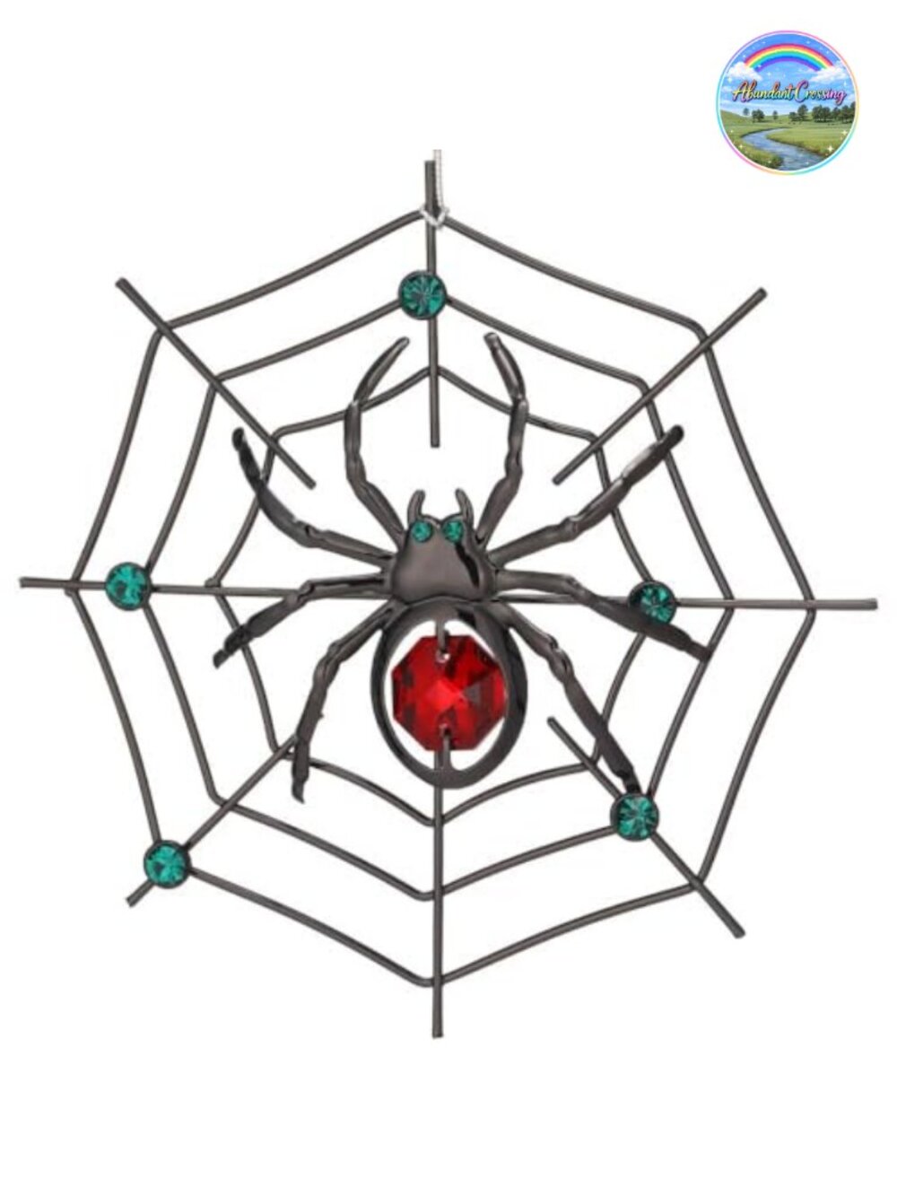 Handcrafted Spider Hanging Ornament with Crystals on Spider Web